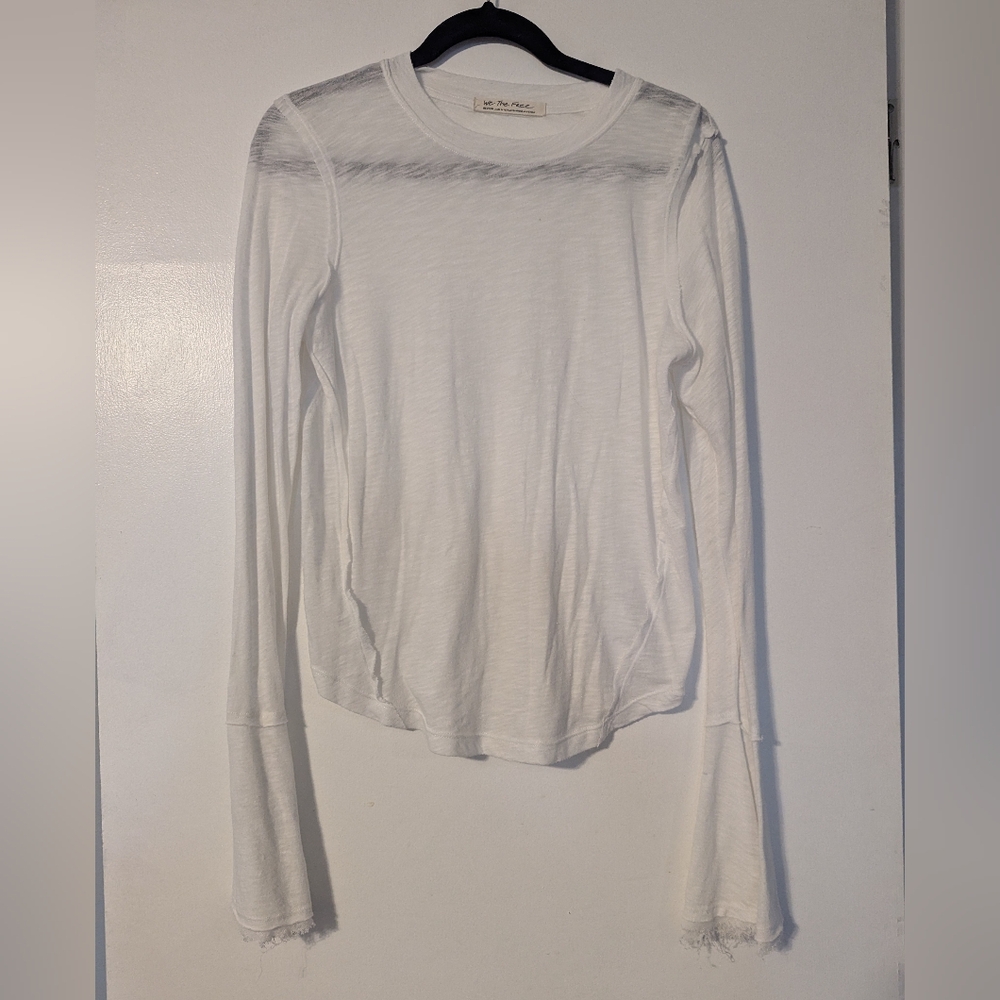 Free People White Long Sleeve Top